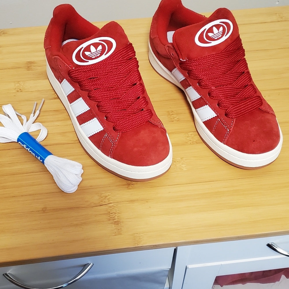 Adidas Red Suede Sneakers with White Accents